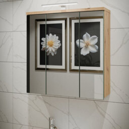 Furniture To Go Veris 3 Door Mirrored Bathroom Cabinet With Integrated Led Lighting - Artisan Oak And Sage Green