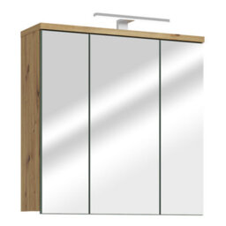 Furniture To Go Veris 3 Door Mirrored Bathroom Cabinet With Integrated Led Lighting - Artisan Oak And Sage Green - thumbnail 2