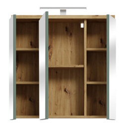 Furniture To Go Veris 3 Door Mirrored Bathroom Cabinet With Integrated Led Lighting - Artisan Oak And Sage Green - thumbnail 5
