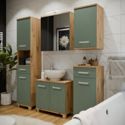 Furniture To Go Veris 3 Door Mirrored Bathroom Cabinet With Integrated Led Lighting - Artisan Oak And Sage Green - thumbnail 6