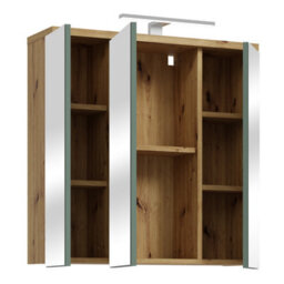 Furniture To Go Veris 3 Door Mirrored Bathroom Cabinet With Integrated Led Lighting - Artisan Oak And Sage Green - thumbnail 4