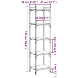 Berkfield Bookcase 5-Tier Brown Oak 40X30X154 Cm Engineered Wood - thumbnail 9