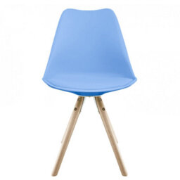 Fusion Living Soho Light Blue Plastic Dining Chair With Pyramid Light Wood Legs - thumbnail 6
