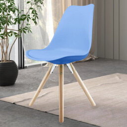 Fusion Living Soho Light Blue Plastic Dining Chair With Pyramid Light Wood Legs - thumbnail 2