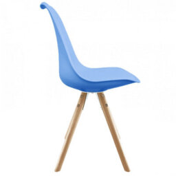 Fusion Living Soho Light Blue Plastic Dining Chair With Pyramid Light Wood Legs - thumbnail 5