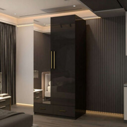 Sliding Wardrobes 4 u LTD Modern Wardrobe High Gloss Double Door Hinged Wardrobe With Mirror - (Black, 90Cm)