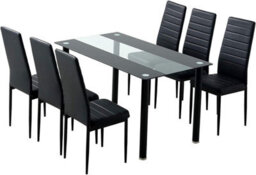 Kosy Koala Dining Table And 6 Chairs Black Clear Glass 6 Leather Black Chairs Dining Room Furniture - thumbnail 2