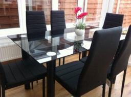 Kosy Koala Dining Table And 6 Chairs Black Clear Glass 6 Leather Black Chairs Dining Room Furniture