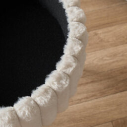OHS Faux Fur Stool Hairpin Ribbed Fleece Round Vanity Seat Cushioned, Cream - thumbnail 4