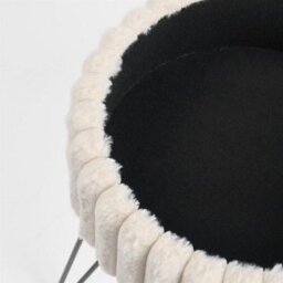 OHS Faux Fur Stool Hairpin Ribbed Fleece Round Vanity Seat Cushioned, Cream - thumbnail 5