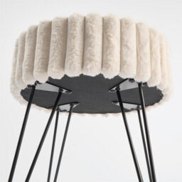 OHS Faux Fur Stool Hairpin Ribbed Fleece Round Vanity Seat Cushioned, Cream - thumbnail 6