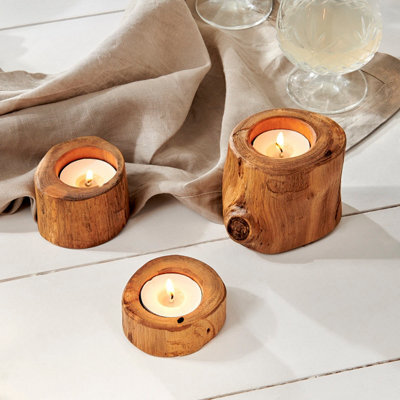 Rustic Tealight Holder Set Of 3 - Decorative Tealight Holders - Wooden Candle Holders - image 1