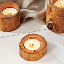 Rustic Tealight Holder Set Of 3 - Decorative Tealight Holders - Wooden Candle Holders - thumbnail 2