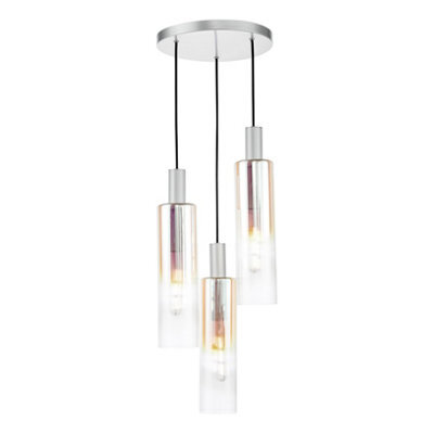 Ruben 3 Light Cluster Pendant Satin Silver And Ribbed Iridised Glass - image 1