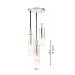 Ruben 3 Light Cluster Pendant Satin Silver And Ribbed Iridised Glass - thumbnail 5