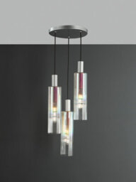 Ruben 3 Light Cluster Pendant Satin Silver And Ribbed Iridised Glass - thumbnail 4