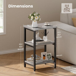 Precision Synergie Industrial Adjustable Bedside Table, 3-Tier Shelves, Grey, 37X30X59.4/62.4/65.4 Cm - thumbnail 2