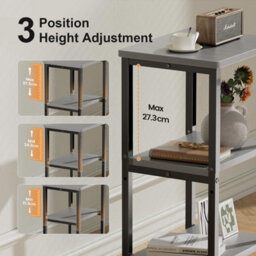 Precision Synergie Industrial Adjustable Bedside Table, 3-Tier Shelves, Grey, 37X30X59.4/62.4/65.4 Cm - thumbnail 3