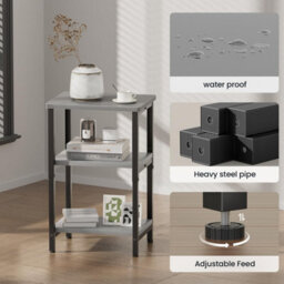 Precision Synergie Industrial Adjustable Bedside Table, 3-Tier Shelves, Grey, 37X30X59.4/62.4/65.4 Cm - thumbnail 4