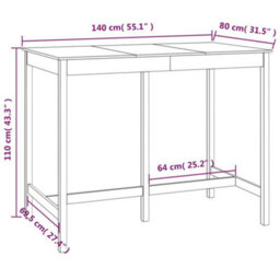 Berkfield Bar Table Honey Brown 140X80X110 Cm Solid Wood Pine - thumbnail 8