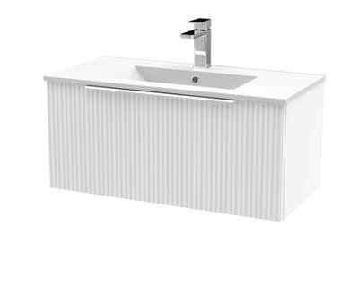 Balterley Tixall Fluted 1 Drawer Wall Hung Vanity Unit With Minimalist Basin, Satin White, 800mm - image 1
