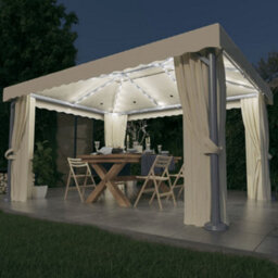 Walplus Gazebo With Curtain&led String Lights 4X3 M Cream White