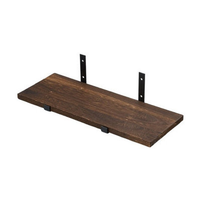 A Dark Wood - 6-Board + 12 Brackets Wooden Floating Shelves Set Wall Mount Display Shelf With Metal Brackets - image 1