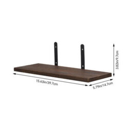 A Dark Wood - 6-Board + 12 Brackets Wooden Floating Shelves Set Wall Mount Display Shelf With Metal Brackets - thumbnail 2