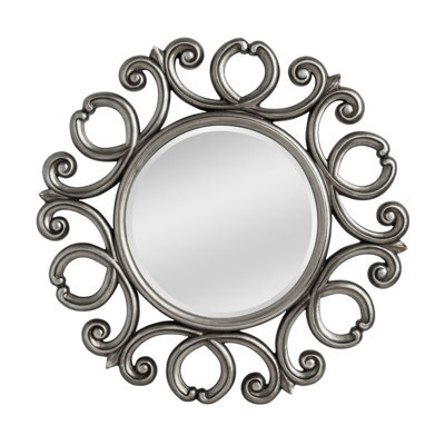 Orsina Silver Finish Frame Round Wall Mirror,bevelled Mirror With Ornamental Carvings,traditional Wall Mirror - image 1
