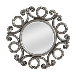Orsina Silver Finish Frame Round Wall Mirror,bevelled Mirror With Ornamental Carvings,traditional Wall Mirror