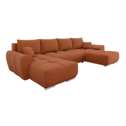 Logo U Shaped Corner Sofa Bed With Storage Reversible Orange Velvet Upholstery Modern Design - thumbnail 2