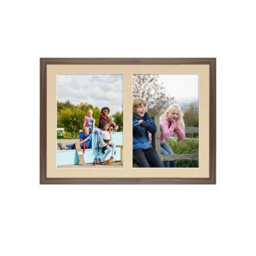 AK Frames 20X14 Walnut Sleek Multi Photo Frame With Ivory Mount - Holds 2 Apertures (2X) A4 Photos