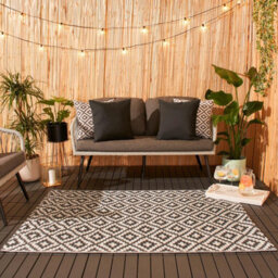 Ohs Outdoor Rug Garden Geometric Waterproof Area Mat, Grey White - 80 X 150Cm - thumbnail 1