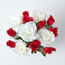 Homescapes Artificial Grave Flowers Set Of 2 Red & White Handcrafted Roses & Lilies Flowers In Grave Vases, 30 X 25 Cm - thumbnail 4