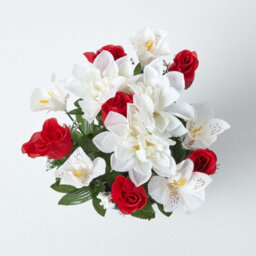 Homescapes Artificial Grave Flowers Set Of 2 Red & White Handcrafted Roses & Lilies Flowers In Grave Vases, 30 X 25 Cm - thumbnail 5