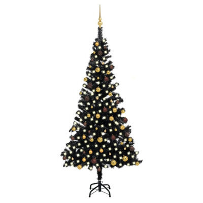 Berkfield Artificial Christmas Tree With Leds&ball Set Black 210 Cm Pvc - image 1