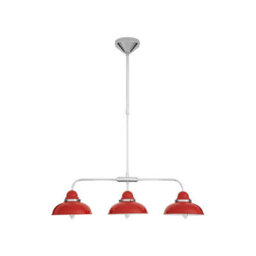 Orsina  Red Pendant Light With Chrome Trim, 3 Hanging Lamps On Steel Bar, Industrial Ceiling Fixture For Bedroom