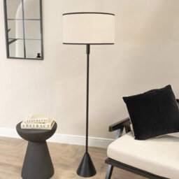 Valuelights Mitch Natural Linen Black Trim Lamp Shade Black Stem Triangle Floor Lamp - thumbnail 3