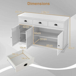 Kitchen Buffet Sideboard Wooden Storage Cupboard Cabinet With Adjustable Shelf - thumbnail 2