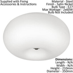 Satin Nickel Flush Mount Ceiling Light With White Opal Glass Shade - E27 Bulb Compatible - thumbnail 2