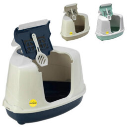 Cat Centre.Direct Cat Centre Dark Blue Large Corner Cat Flip Litter Tray - Hooded Box Toilet + Scoop + Charcoal Filter