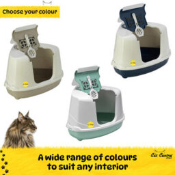 Cat Centre.Direct Cat Centre Dark Blue Large Corner Cat Flip Litter Tray - Hooded Box Toilet + Scoop + Charcoal Filter - thumbnail 3
