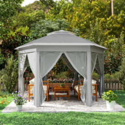Outsunny 3X4M Hexagon Gazebo W/ Mesh Curtains Outdoor Garden, Dark Grey - thumbnail 8