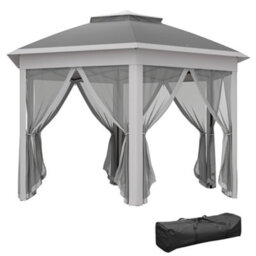 Outsunny 3X4M Hexagon Gazebo W/ Mesh Curtains Outdoor Garden, Dark Grey - thumbnail 2