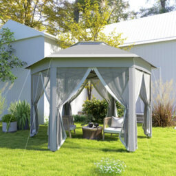 Outsunny 3X4M Hexagon Gazebo W/ Mesh Curtains Outdoor Garden, Dark Grey - thumbnail 7
