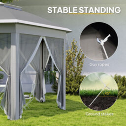 Outsunny 3X4M Hexagon Gazebo W/ Mesh Curtains Outdoor Garden, Dark Grey - thumbnail 6