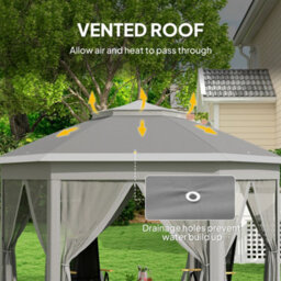 Outsunny 3X4M Hexagon Gazebo W/ Mesh Curtains Outdoor Garden, Dark Grey - thumbnail 5
