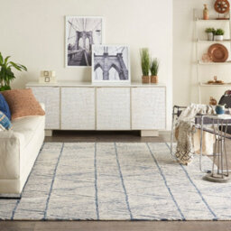 Blue Easy To Clean Abstract Geometrical Handmade Modern Wool Rug For Living Room, Bedroom - 236Cm X 297Cm - thumbnail 3
