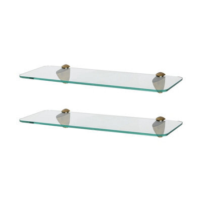 Harbour Housewares 2X Rounded Floating Glass Shelves - 40Cm - Gold Brackets - Bathroom Shower Storage Vanity Display Unit Shelf - image 1