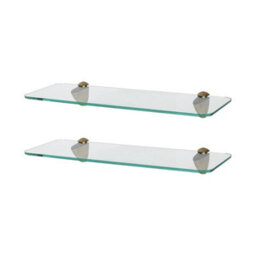 Harbour Housewares 2X Rounded Floating Glass Shelves - 40Cm - Gold Brackets - Bathroom Shower Storage Vanity Display Unit Shelf